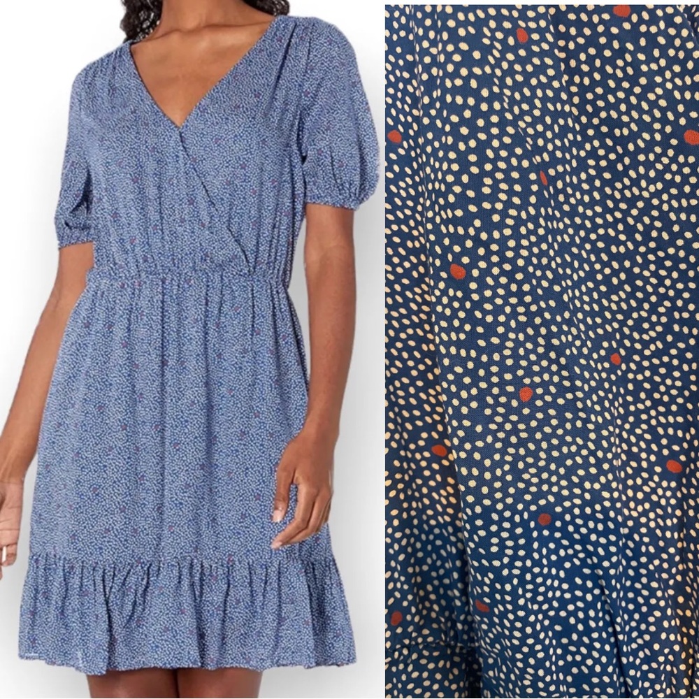 Lucky Brand Mila wrap surplice puff sleeve ruffle mini dress
